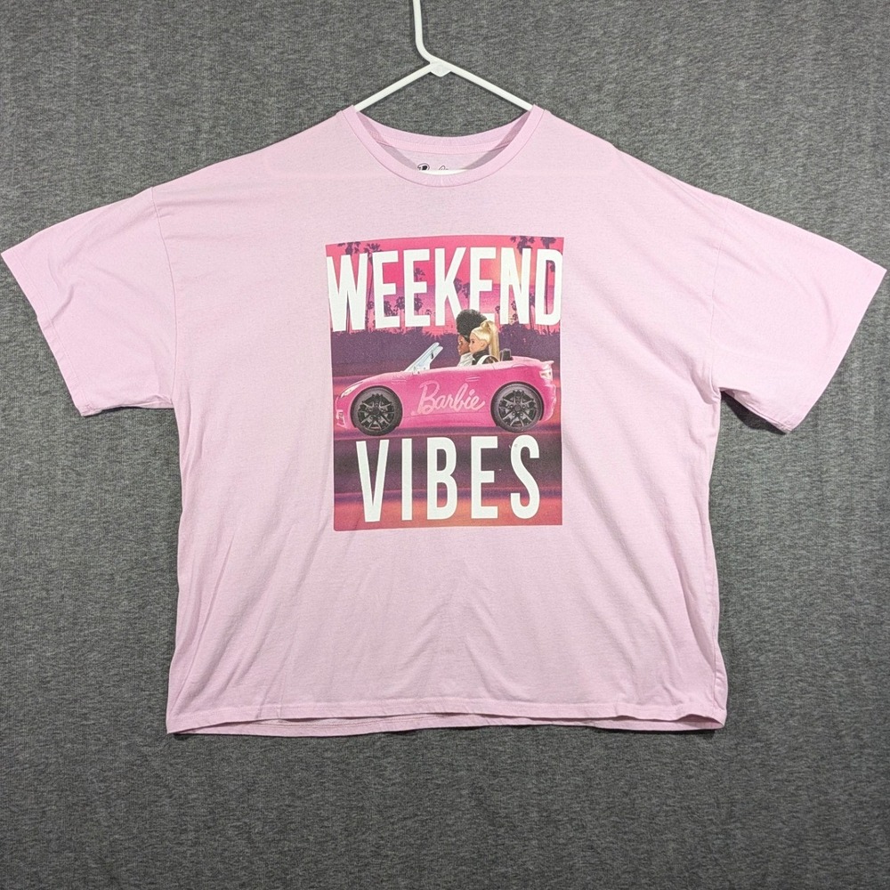 Barbie Weekend Vibes Pink Graphic Tee Short Sleeve Relaxed Fit Size XL